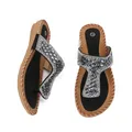Sandalias de dedo bohemias para mujer con pedrería brillante y ribete marrón - EU 36 / Negro