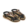 Bohemian black flat sandals with colorful beads and floral embroidery accents - EU 35 / Black
