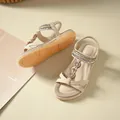 Women's beige bohemian flat sandals with sparkling rhinestone hearts and elastic back strap - EU 35 / Apricot