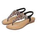 Bohemian rhinestone flat sandals with colorful bead patterns and latex comfort sole - EU 36 / Black