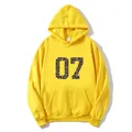 Bright yellow kangaroo pocket hoodie with leopard print number 07 and adjustable drawstring - S / Yellow