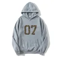 Loose fit light gray hoodie with leopard print 07 graphic and kangaroo pocket - S / Gray