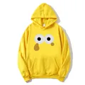 Bright yellow oversized hooded sweatshirt with cartoon eye print and front kangaroo pocket - S / Yellow