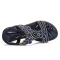 Navy blue bohemian flat sandals with sparkling blue crystal floral patterns - EU 35 / Navy Blue