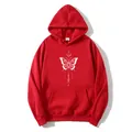 Damen-Kapuzenpullover in Rot mit weißem Schmetterling-Print und praktischer Kängurutasche - S / Rot