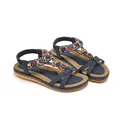 Bohemian flat sandals in navy blue with colorful beads and ethnic embroidery straps - EU 35 / Navy Blue