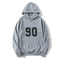 Grauer Oversize Hoodie mit 90-Grafikprint, Kängurutasche und Kapuze mit Kordelzug - S / Grau