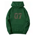 Detail of dark green hoodie featuring leopard print 07 number and kangaroo pocket - S / Dark Green