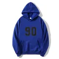 Oversized navy blue hoodie featuring a white L size tag and a large 90 print on front - S / Dark Blue