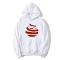 White cotton hoodie with red spiral graphic print and front kangaroo pocket for women - S / White