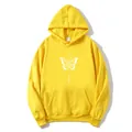Women's casual bright yellow hoodie with white butterfly and moon graphic print - Yellow