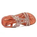 Women's orange bohemian flat sandals with sparkling rhinestone flower petal decor - EU 35 / Orange
