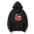Detail of black cotton hoodie featuring artistic red and white spiral graphic print - S / Black