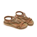 Bohemian women sandals with rhinestones floral details and elastic strap in brown finish - EU 35 / Earthy Yellow
