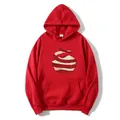Red oversized hoodie with spiral print and kangaroo pocket, front flat lay view - S / Red