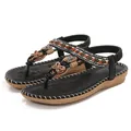 Black Bohemian flat sandals with floral patterns, beads, and butterfly charms - EU 36 / Black
