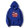 Detail of navy blue hoodie with drawstring hood, kangaroo pocket and sphere graphic - S / Dark Blue