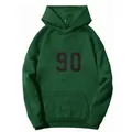 Detail of dark green hoodie featuring bold number 90 print and classic kangaroo pocket - S / Dark Green
