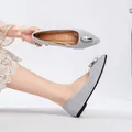 Light grey French style suede pointed-toe flat shoes with snowflake rhinestone buckle - EU 36 / Light Gray