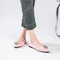 French style pink suede pointed-toe flats with sparkling crystal flower buckle for women - EU 36 / Pink