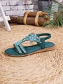 Deep teal flat sandals with sparkling blue rhinestones and elastic back strap - EU 38 / Dark Green