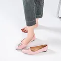 Pink suede pointed toe flat shoes for women with elegant crystal snowflake buckle - EU 36 / Pink