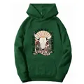 Detail of dark green hoodie featuring Wild West skull and cactus graphic print - S / Dark Green