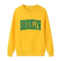 Bright yellow crewneck sweatshirt with vintage green Brooklyn print and ribbed cuffs - Yellow