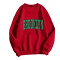 Oversized red crewneck sweatshirt with Brooklyn letter print and ribbed cuffs - Red