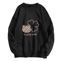 Detail of loose black sweatshirt featuring Lucky Cat graphic with ribbed cuffs and hem - S / Black