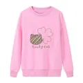 Detailed view of pink sweatshirt with Lucky Cat print, ribbed cuffs and collar label - S / Pink