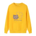 Loose fit long sleeve fleece sweatshirt in bright yellow with Lucky Cat graphic print - S / Yellow