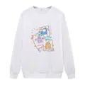Détail du col côtelé du sweat-shirt blanc avec étiquette L et imprimé monstre coloré - S / Blanc