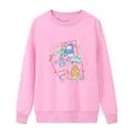 Sweat-shirt rose en polaire à col rond avec motifs de monstres de bande dessinée colorés - S / Rose