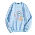 Sweat-shirt en polaire bleu clair pour femme avec imprimé monstre et bords-côtes - S / Bleu ciel