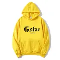 Women's yellow oversized hoodie with Gstar lettering print and front kangaroo pocket - S / Yellow