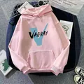 Detail of pink hooded sweatshirt with VAGRAY letter print and kangaroo pocket feature - S / Dark Pink