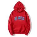 Roter Oversize-Hoodie mit Los Angeles Aufdruck und blauer Wellentextur-Grafik - S / Rot
