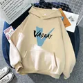 Flat lay of cream oversized hoodie with VAGRAY blue graphic print and kangaroo pocket - S / Apricot