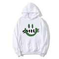 Sweat à capuche blanc pour femme avec motif sourire vert et grande poche kangourou avant - S / Blanc