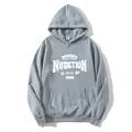 Gray oversized American style hoodie with white letter print and kangaroo pocket - S / Gray
