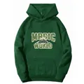 Detailed flat lay of a dark green hoodie with Magic World graphic and front kangaroo pocket - Dark Green
