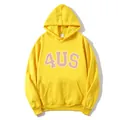 Loose fit yellow hooded sweatshirt featuring 4US graphic print and kangaroo pocket - S / Yellow