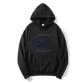 Détail de l'imprimé California bleu sur sweat à capuche noir avec poche kangourou - S / Noir