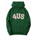 Detail of dark green oversized hoodie featuring a pink 4US campus style graphic print - S / Dark Green