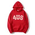 Γυναικείο κόκκινο oversized hoodie με γράμματα AUS και κουκούλα για το χειμώνα - S / Κόκκινο