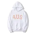 Λευκό oversized φούτερ με κουκούλα για γυναίκες με ροζ τύπωμα 4US και τσέπη καγκουρό - S / Λευκό