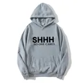 Grey oversized hoodie with SHHH slogan print and front kangaroo pocket in soft fleece - S / Gray