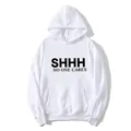 Women's white oversized hoodie with SHHH NO ONE CARES print and front kangaroo pocket - S / White