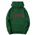 Dettaglio felpa con cappuccio verde scuro con scritta UNUION e polsini a coste - Taglia S / Verde Scuro